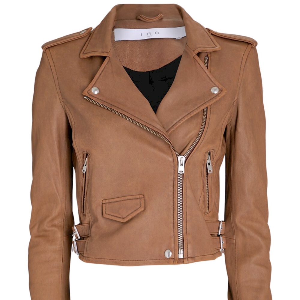 IRO Brown Leather Moto Biker Jacket – Small
